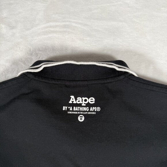 AAPE BY A BATHING APE Polo Shirt Men Size S Black Short Sleeve 100% Cotton Logo - Picture 13 of 14